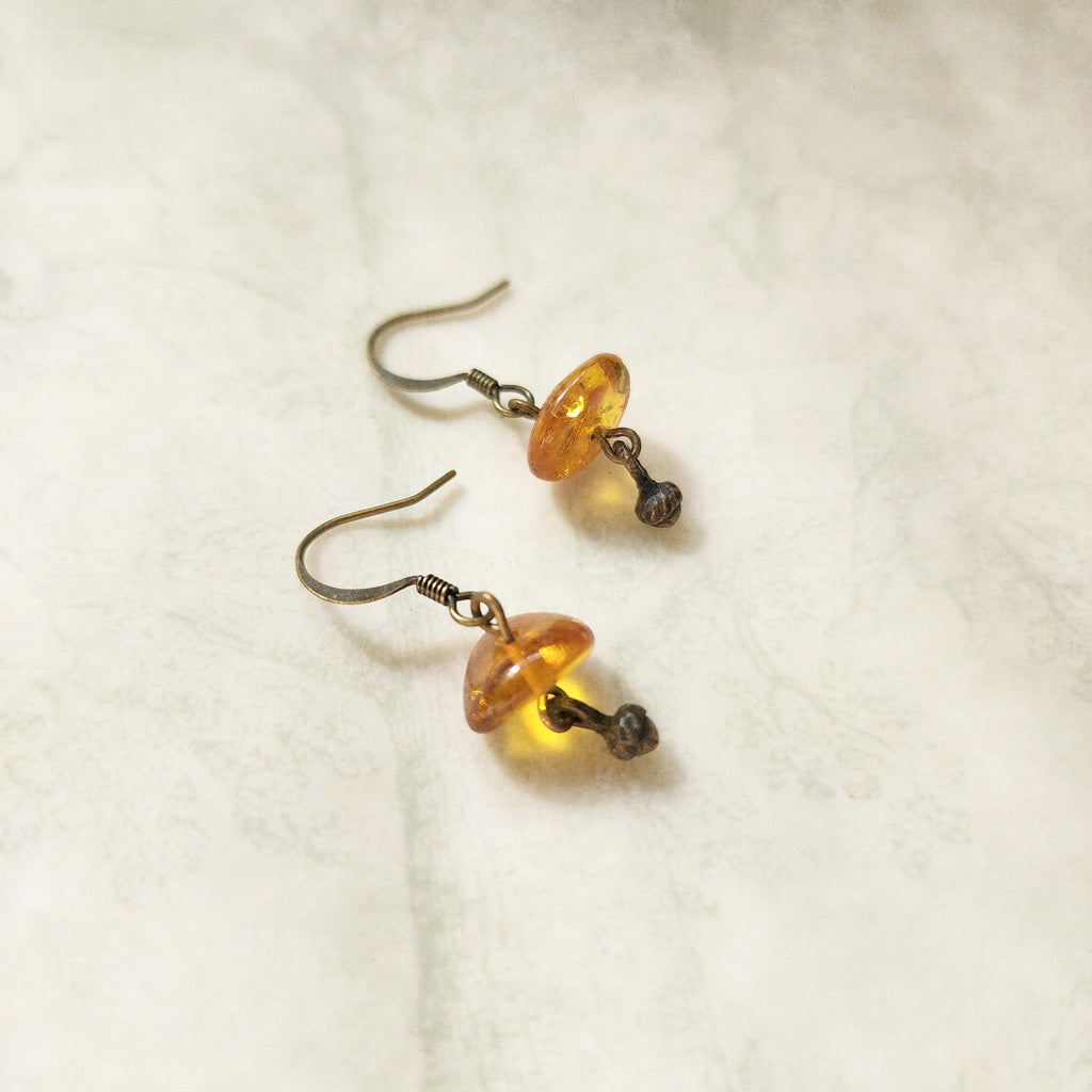 Amber and bog oak selling wood ellipse stud earrings