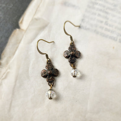 clover earrings : iridescent glass & antiqued bronze