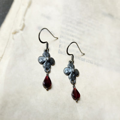 clover earrings : garnet & antiqued sterling