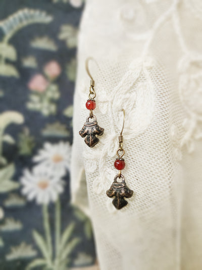 fleur earrings : carnelian & antiqued bronze