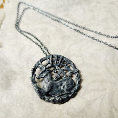 hart of the oak bower amulet - antiqued sterling silver