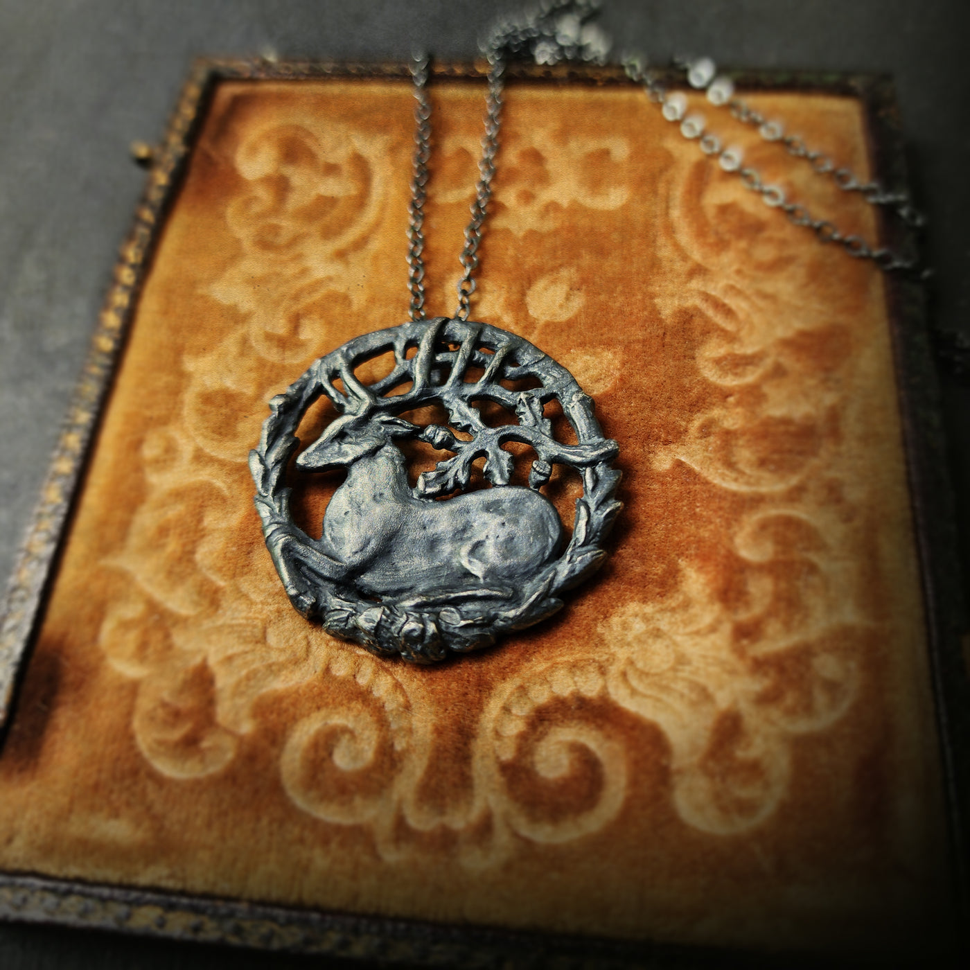 hart of the oak bower amulet - antiqued sterling silver