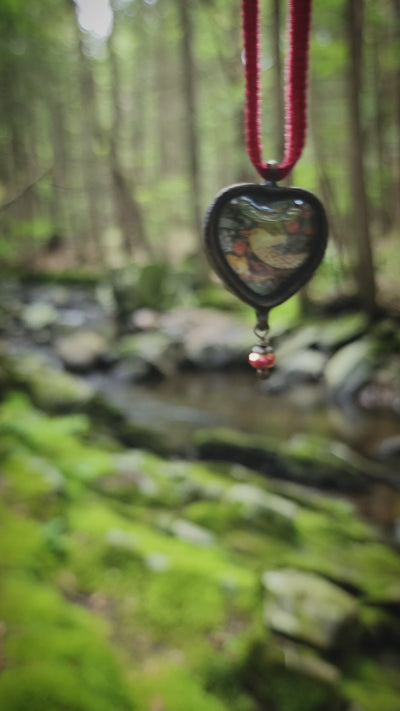 strawberry thief - pictorial heart amulet